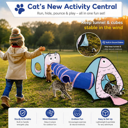 Small rabbit playing inside the Rypet collapsible pet tunnel system