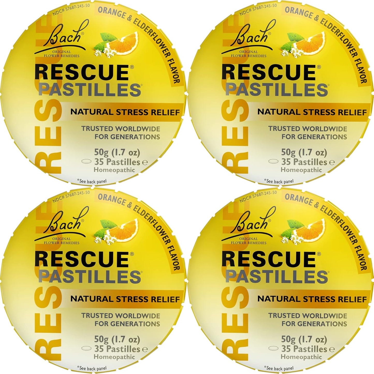 Bach RESCUE PASTILLES orange and elderflower stress relief lozenges front packaging view