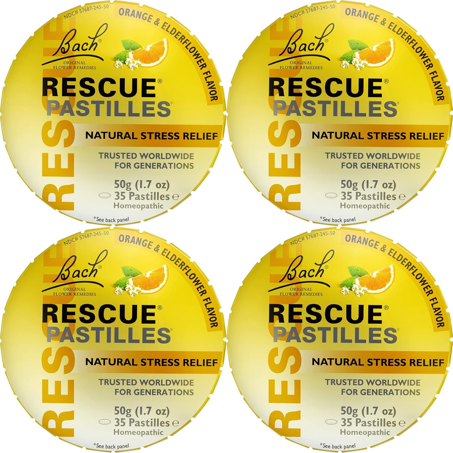 Bach RESCUE PASTILLES orange and elderflower stress relief lozenges front packaging view