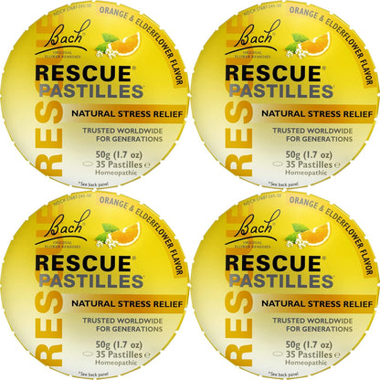 Bach RESCUE PASTILLES orange and elderflower stress relief lozenges front packaging view