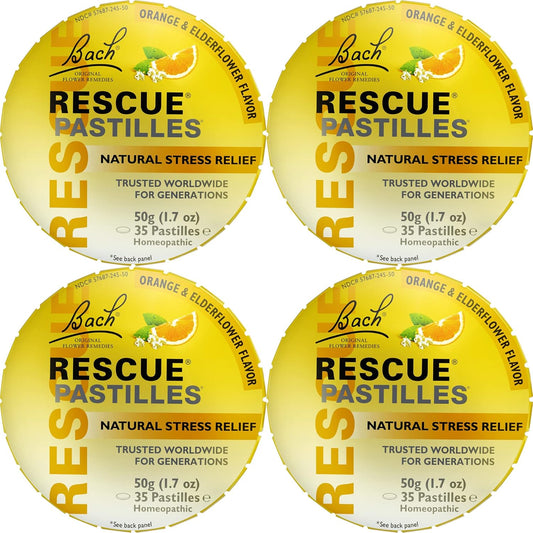 Bach RESCUE PASTILLES orange and elderflower stress relief lozenges front packaging view