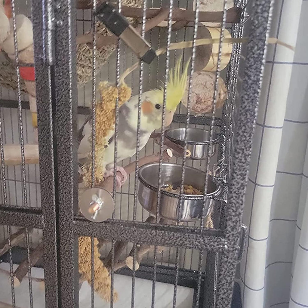 Close-up of secure clamp mechanism on bird feeding dish