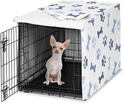 Canvas dog crate cover with bone and paw print design