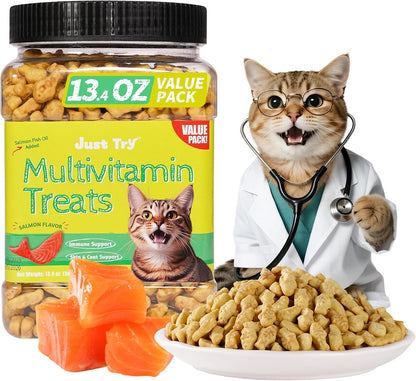 Just Try 13.4 OZ Crunchy Cat Treats Catnip Treats for Cats with Digestive Support, Natural Ingredients Kitten Treats with Real Salmon, Healthy Feline Snacks Training Biscuits Dental Care - Image 10