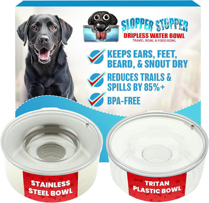 Slopper Stopper Tritan Plastic Dripless Water Bowl front view authentic pet accessory
