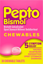 Pepto Bismol Chewable Tablets, Upset Stomach Relief, Nausea Relief, Heartburn Relief, Indigestion Relief, Anti Diarrhea Medication for Adults - 5 Symptom Relief, 90 Chewable Tablets (3x30 ct) - Image 13