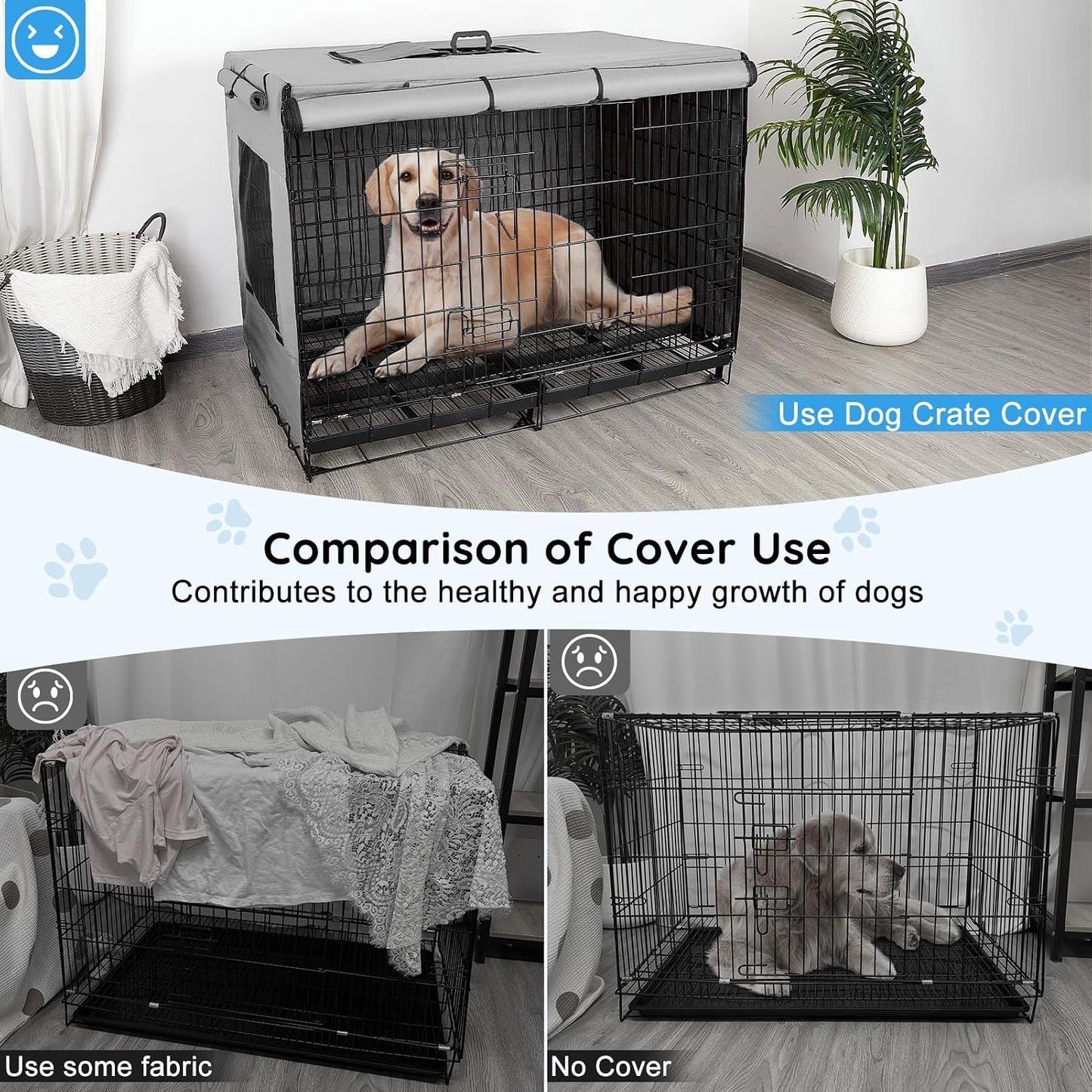 Indoor and outdoor dog privacy cover in grey fabric close up details.