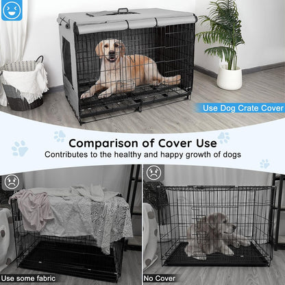 Indoor and outdoor dog privacy cover in grey fabric close up details.