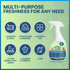 Plant-based bleach-free pet urine remover bottle close up detail