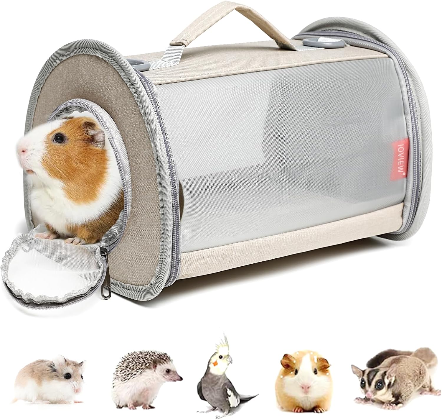 Guinea Pig Carrier Travel Small Animal Carrier Bag Lizard Bird Rabbit Carrier Cage Squirrel Breathable Bag Portable Travel Hamster Small Pet Hangbag (Small, Gray) - Image 7