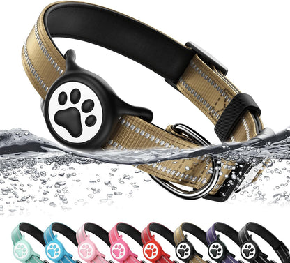 Airtag Dog Collar, Reflective Ultra-Durable Nylon Padded with QR Code Buckle & IP68 Waterproof Air Tag Holder Compatible for Apple AirTag, Comfortable for Small Medium Large Dogs(Pink,L) - Image 11