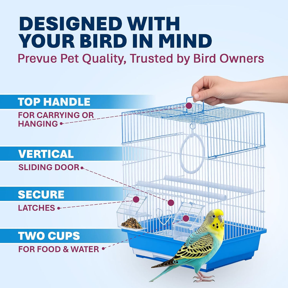 Prevue Pet Products Parakeet Square Roof Bird Cage with Handle - Image 4