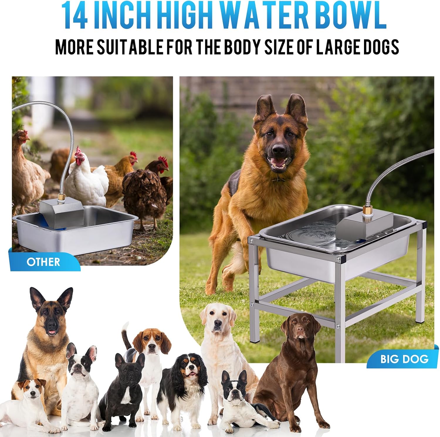 Khearpsl automatic stainless steel pet waterer fully assembled outdoor view