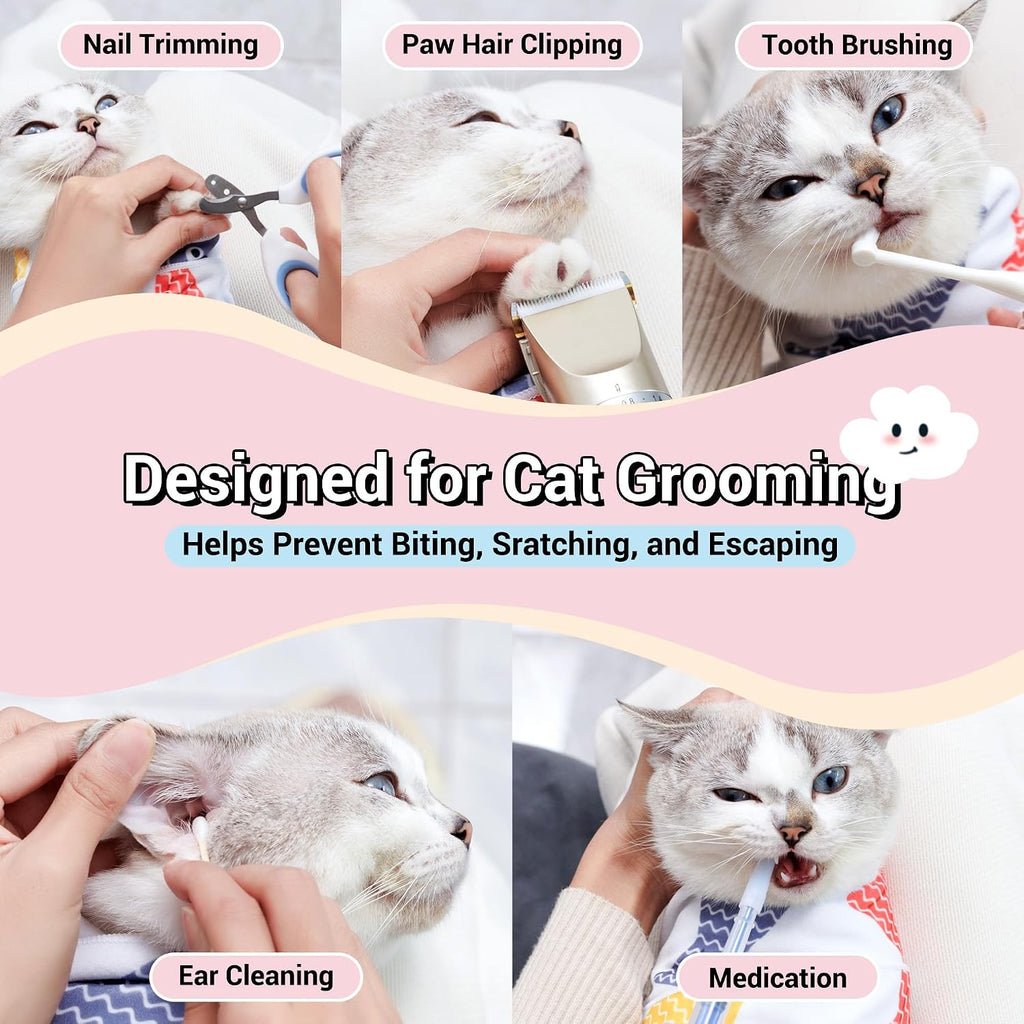Kiorafoto cat burrito restraint blanket spread flat demonstrating self stick texture