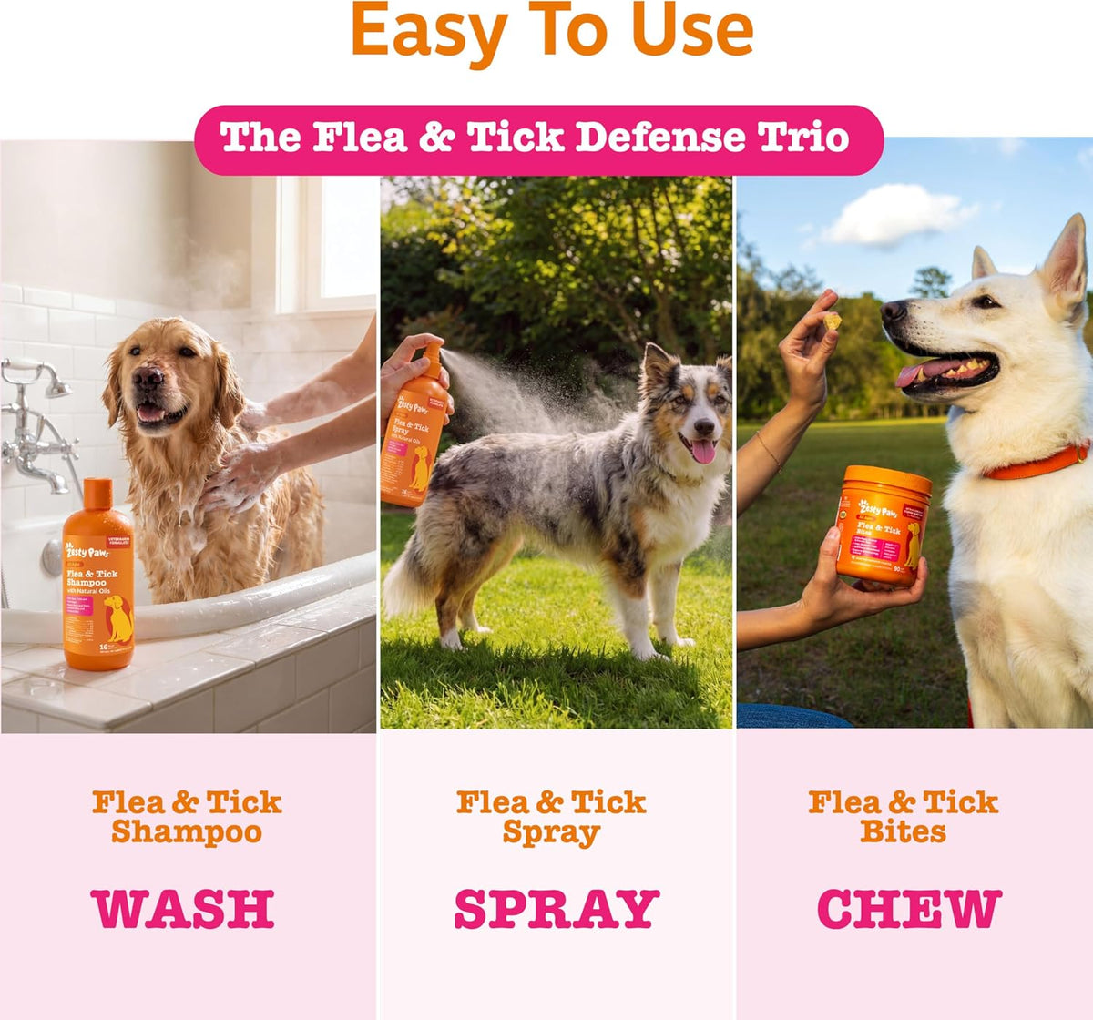 Zesty Paws flea and tick leave on coat spray bottle for outdoor canine defense.