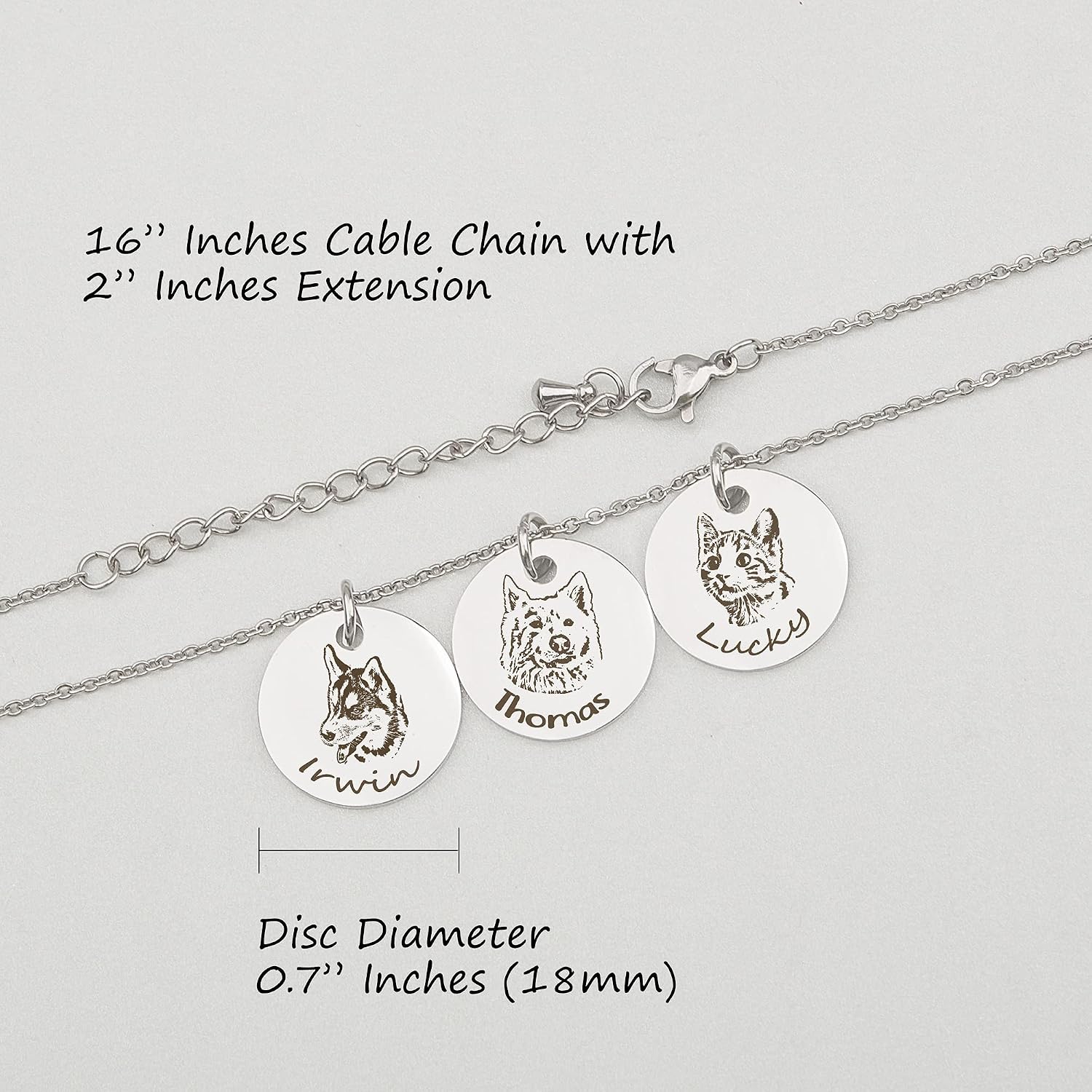 Anavia handmade custom photo engraved necklace showing the lobster clasp and adjustable extender chain