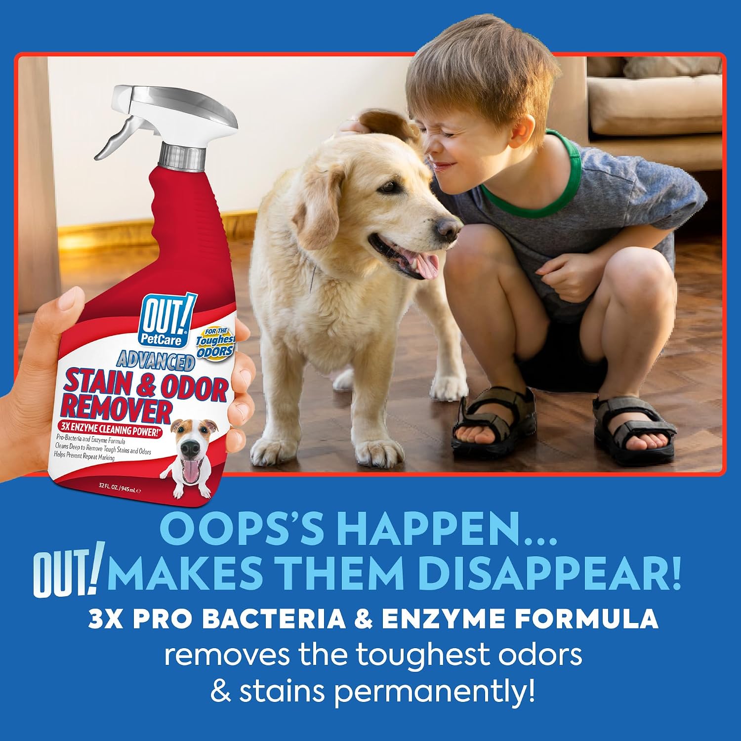 Out PetCare cleaning spray nozzle and trigger mechanism detail