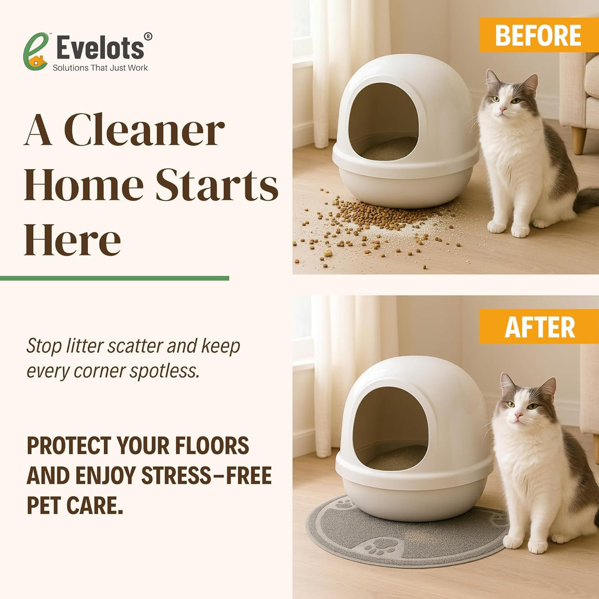 Small gray pet mat placed near cat litter box