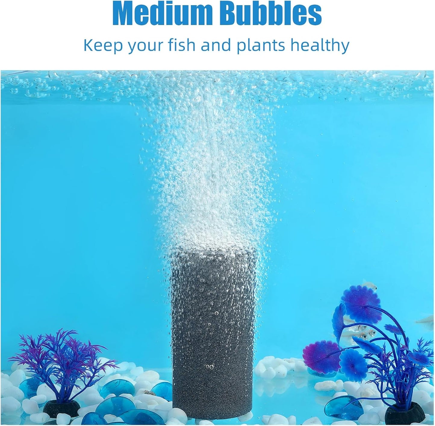 Aquaneat bubble diffuser stones submerged in water generating oxygen bubbles.