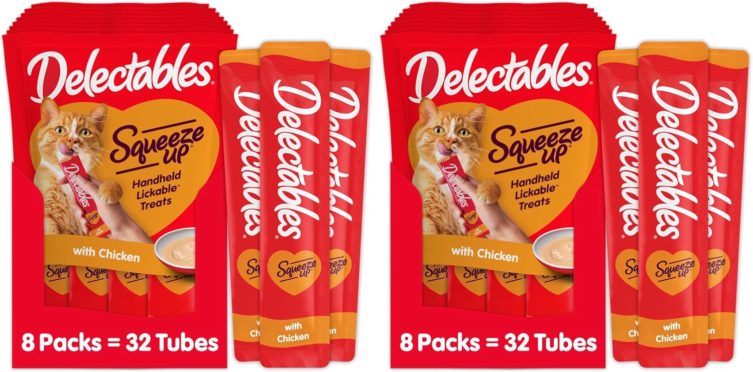 Delectables Squeeze Up Creamy Squeezable Puree, Lickable Wet Cat Treats, Grain Free, No Added Fillers, No By-Products, No Added Preservatives, 0.5 Ounces Chicken & Veggies, 32 Tubes Total - Image 9