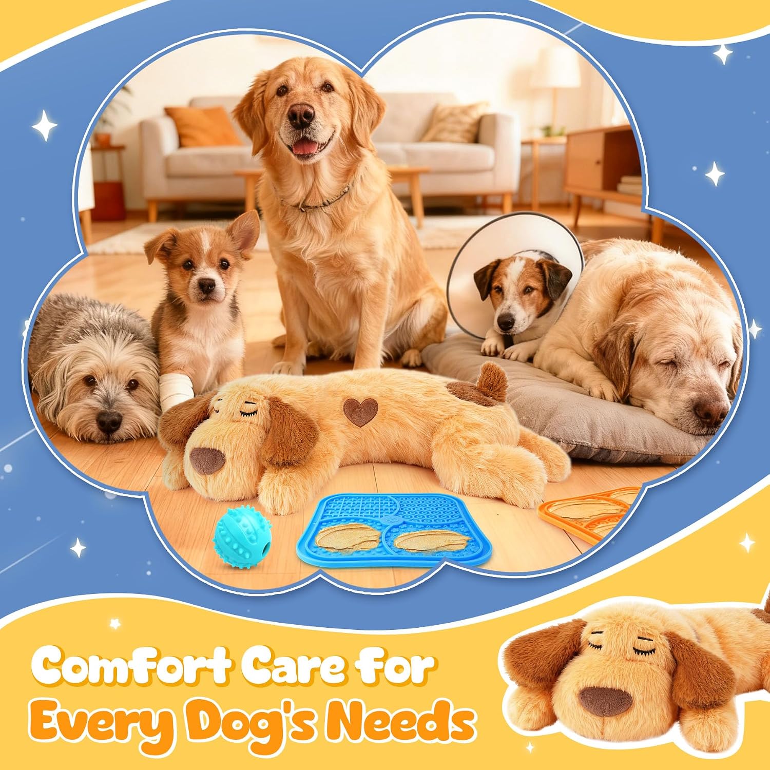 Puppy calming kit components arranged together