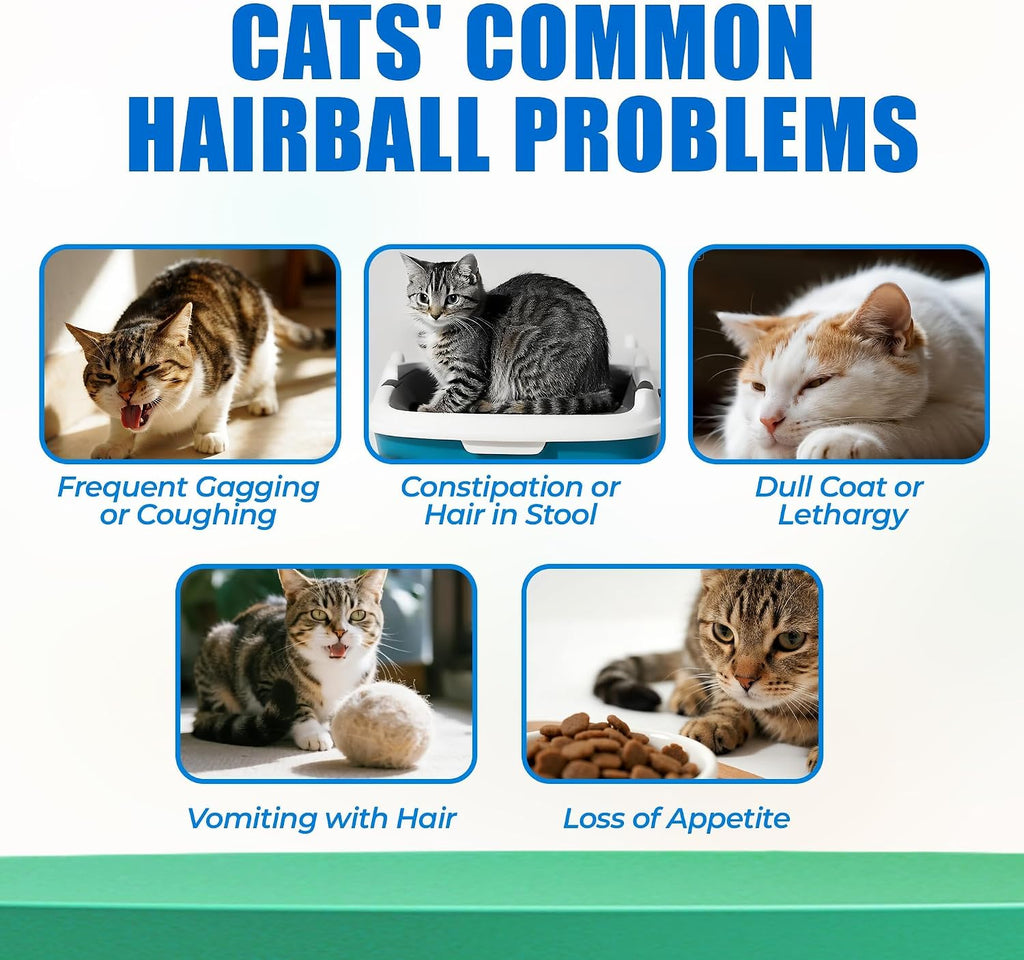 Just Try three hundred bites hairball relief for cats product packaging with cat grass ingredient highlight