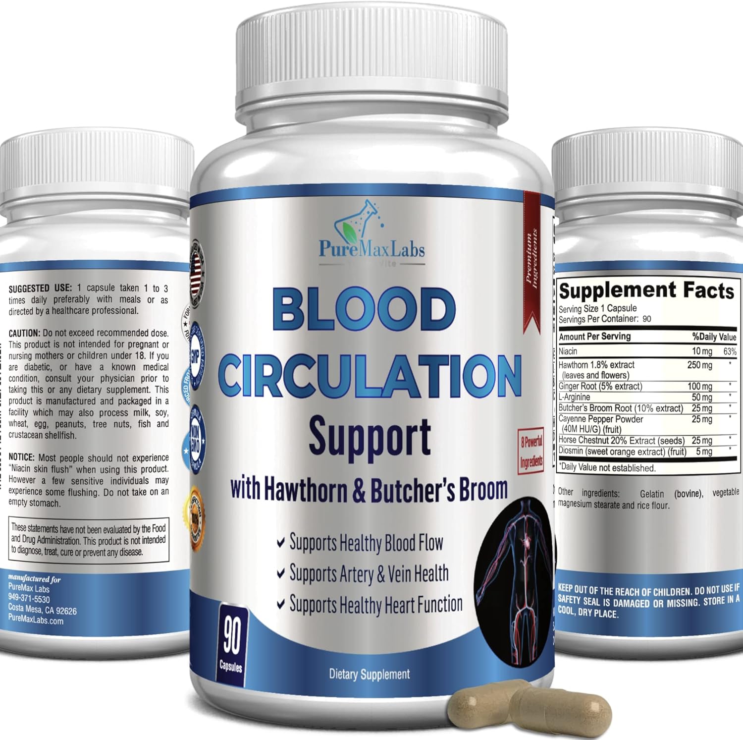 YUMMYVITE Blood Circulation Supplement 90 capsules front bottle view for leg vein health.