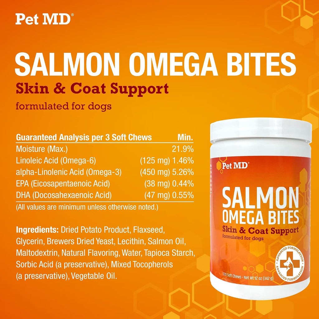 USA imported Pet MD salmon oil chews nutritional information side view