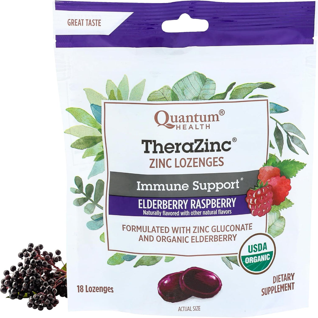 Quantum Health TheraZinc Organic Elderberry Raspberry Zinc Lozenges front view