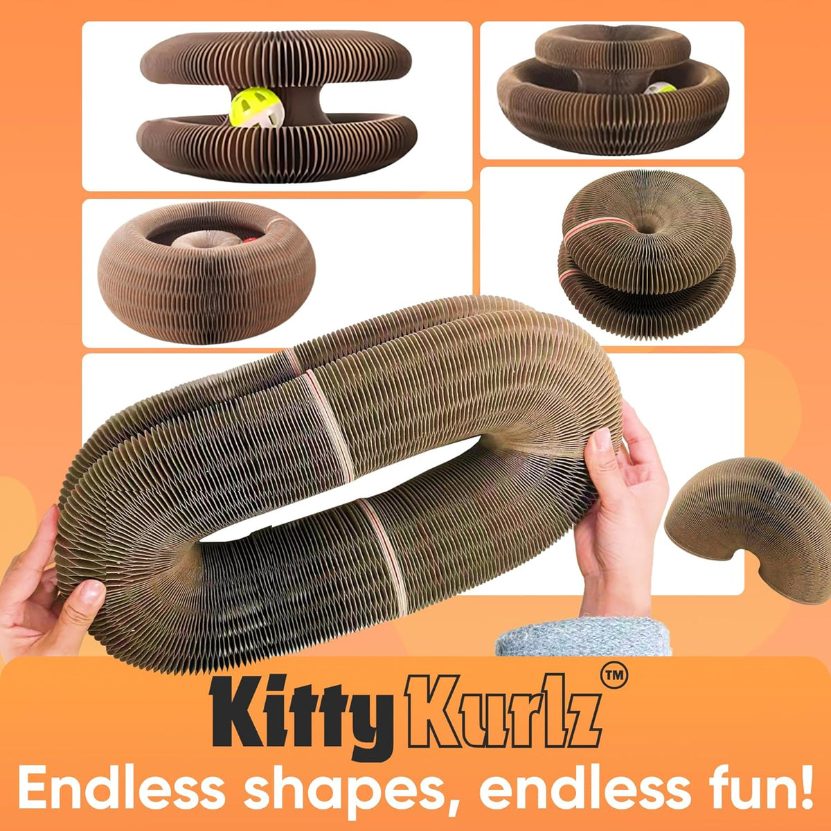Kitty Kurlz interactive pet toy collapsed flat into a space-saving portable position for easy home storage.