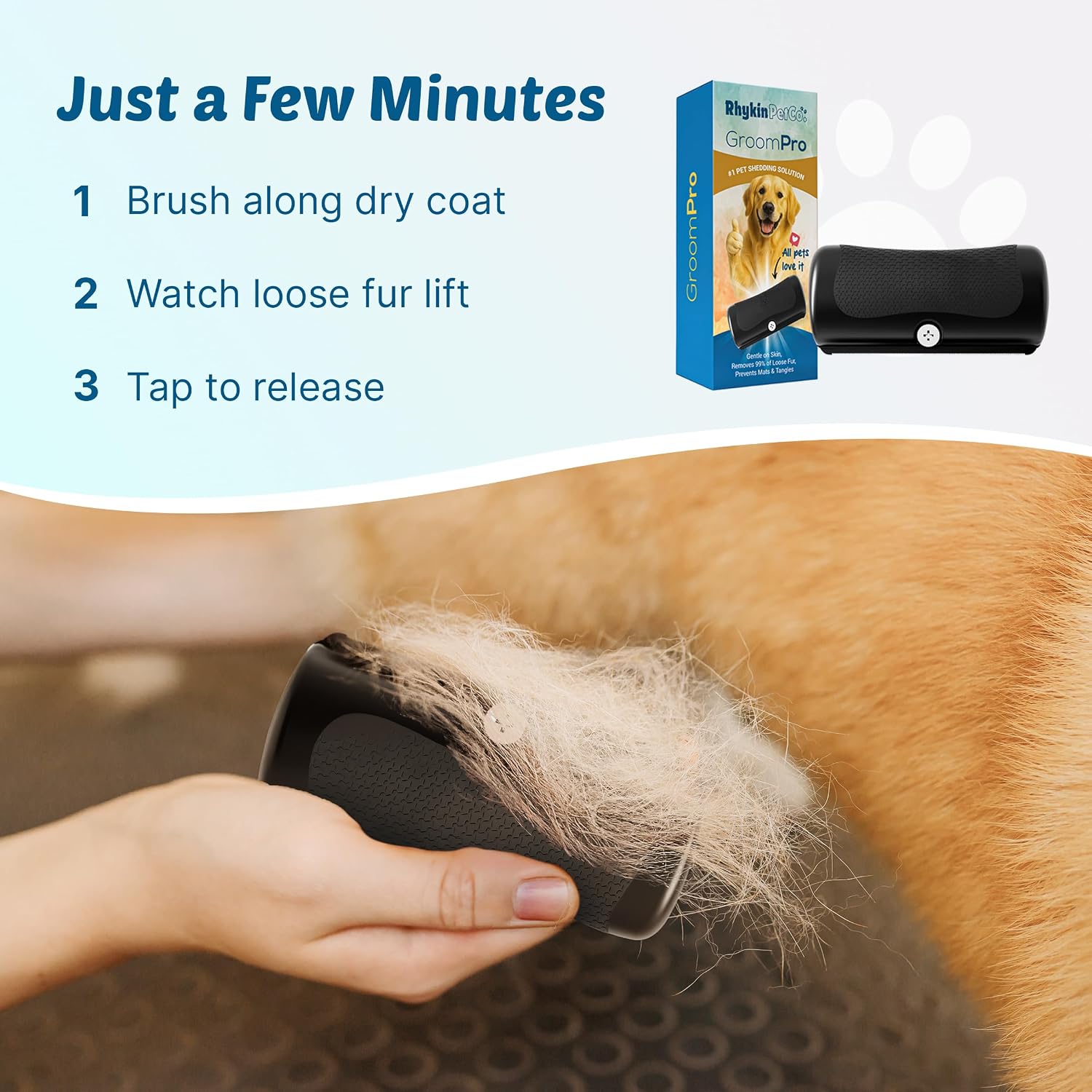 Before and after comparison of loose fur removed using the Rhykin GroomPro professional deshedding brush.