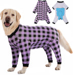 Yeapeeto dog recovery suit purple front view on a large dog