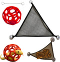 Homedy Crafts Snake Enrichment Ball and Hammock set front view inside a glass terrarium