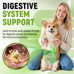Golden Paw natural herbal flavor probiotic bottle alongside a kitten and puppy signifying all ages use.