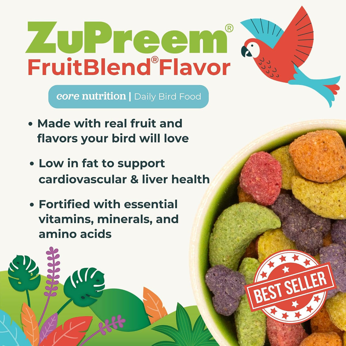 Close up of colorful fruit-shaped bird pellets