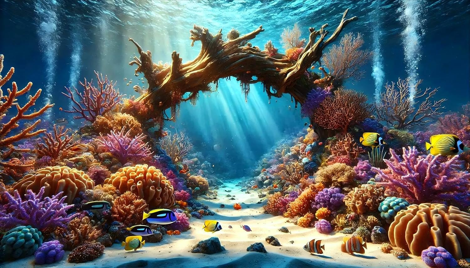 Underwater Cave Aquarium Background Rocks Water Plants Sunburst Landscape Fish Tank Background 24x12 Inches PVC Glass Container Decoration with Tapes - Image 13