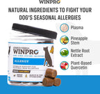 WINPRO pet allergy soft chew supplement showing daily feeding directions chart