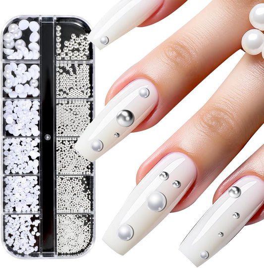 InnoHHustle 12 grid white pearl nail art charms set front view