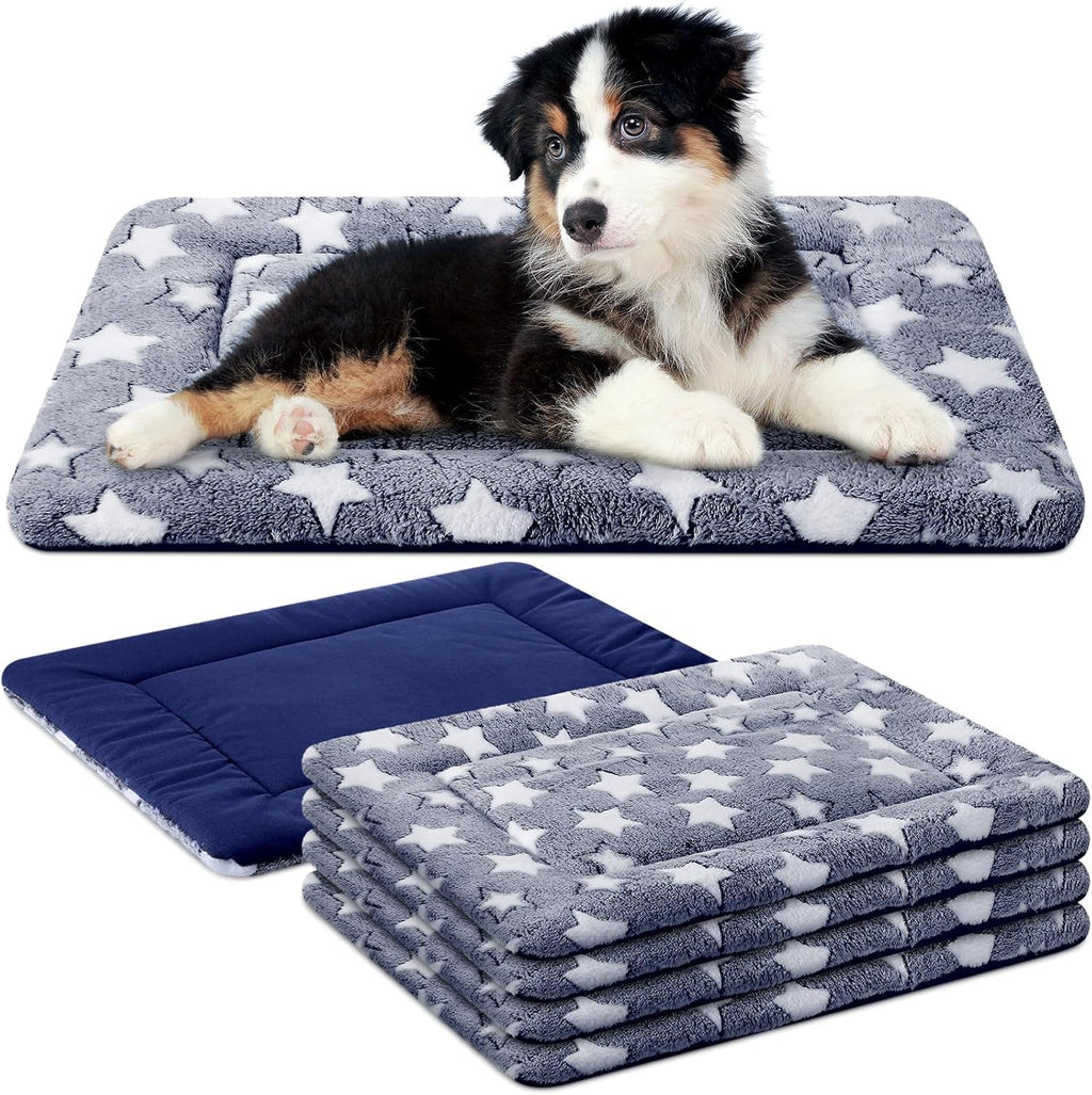 VitalCozy 4 Piece Dog Crate Pads front view showing blue star pattern plush fabric