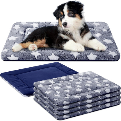 VitalCozy 4 Piece Dog Crate Pads front view showing blue star pattern plush fabric