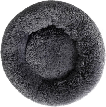 Side angle view of Finenohoory calming pet bed with raised rim