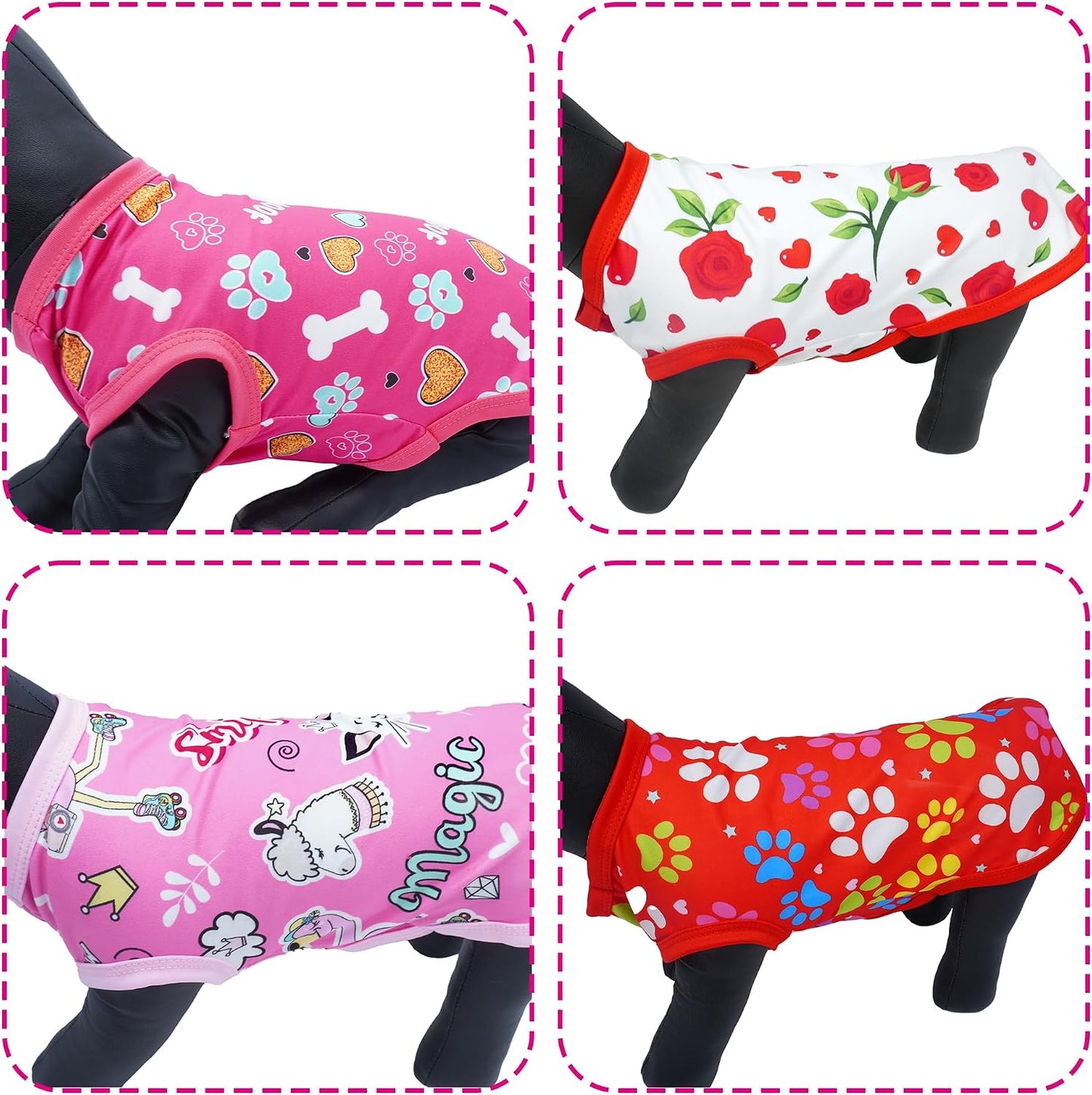 Collection of eight patterned dog shirts for girls
