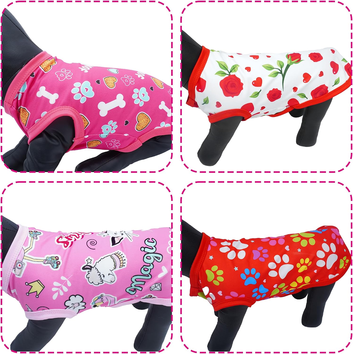 Collection of eight patterned dog shirts for girls