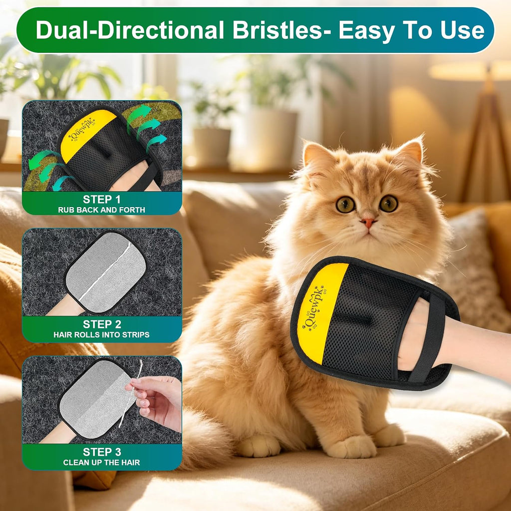 Washable pet fur removal glove wiping dog hair off carpet fabric