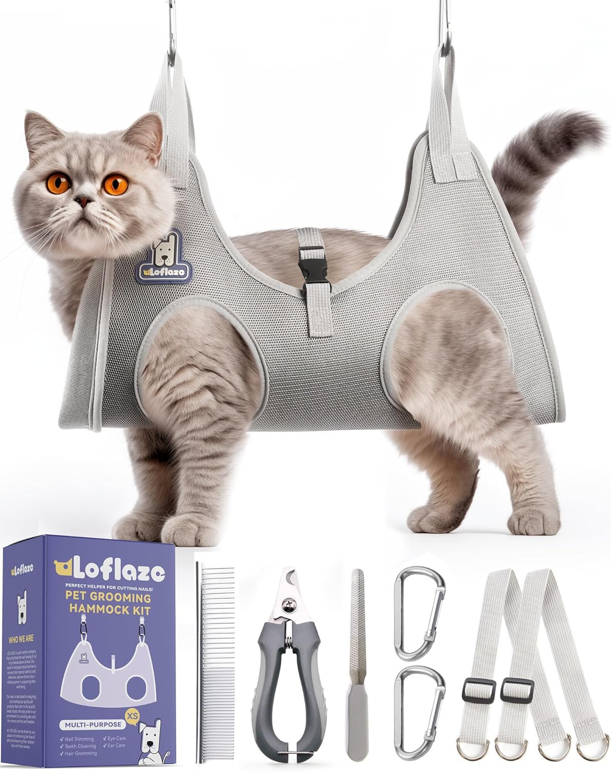 Loflaze Dog Grooming Hammock Harness for Dogs & Cats with Pet Nail Clipper Trimmer - Cat Hanger Sling for Trimming Clipping Nails- Dog Hammock Restraint Bag for Small Medium Large pet Grey S - Image 15