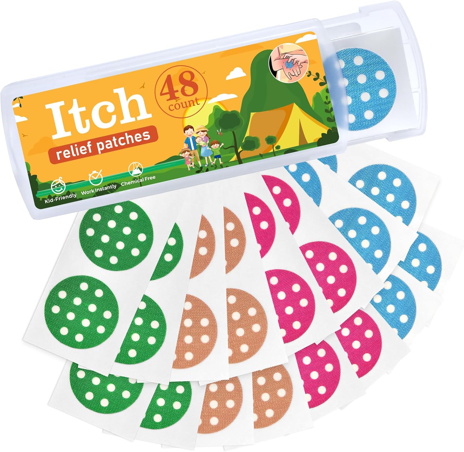 YARKOR Bug Bite Patches 48 Count front view packaging of natural itch relief stickers