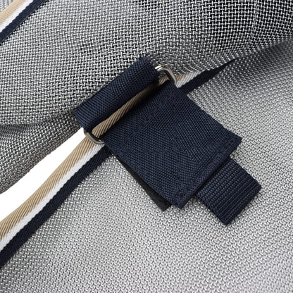 Horseware Rambo Protector Fly Sheet silver and navy trim color details on the equestrian rug.