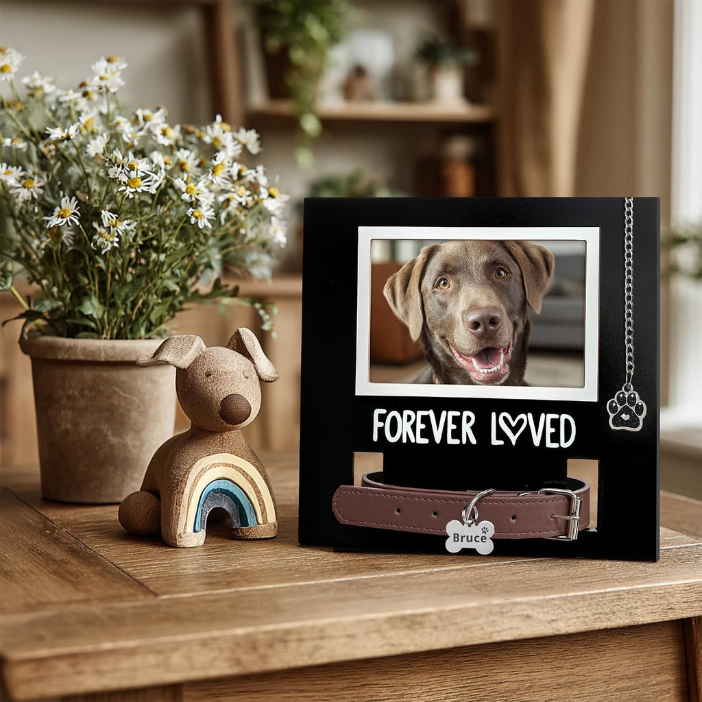 MYPAWLETS dog collar keepsake frame with attached paw print charm and landscape picture slot