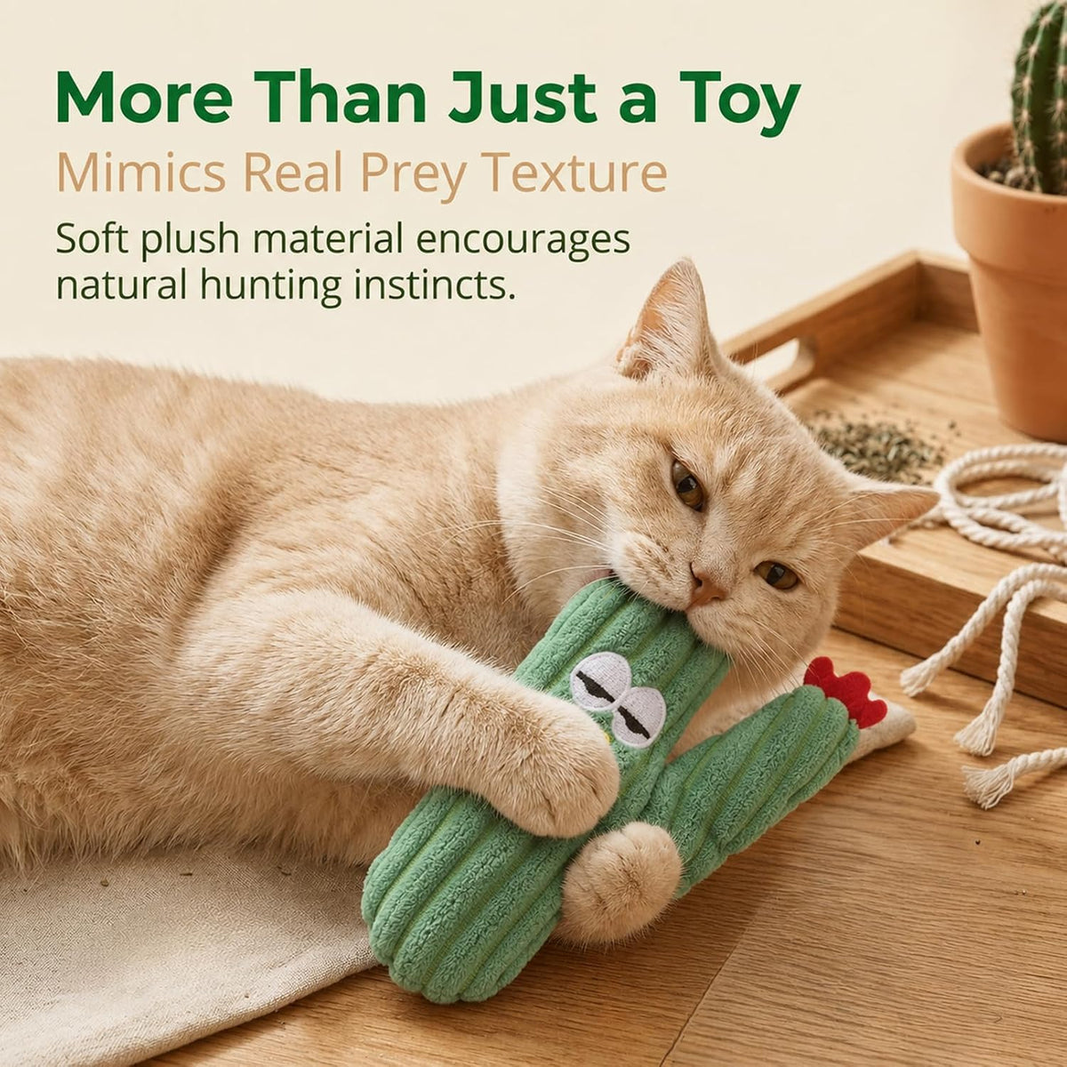 Natural catnip filled pet kicker toys for aggressive chewers side view