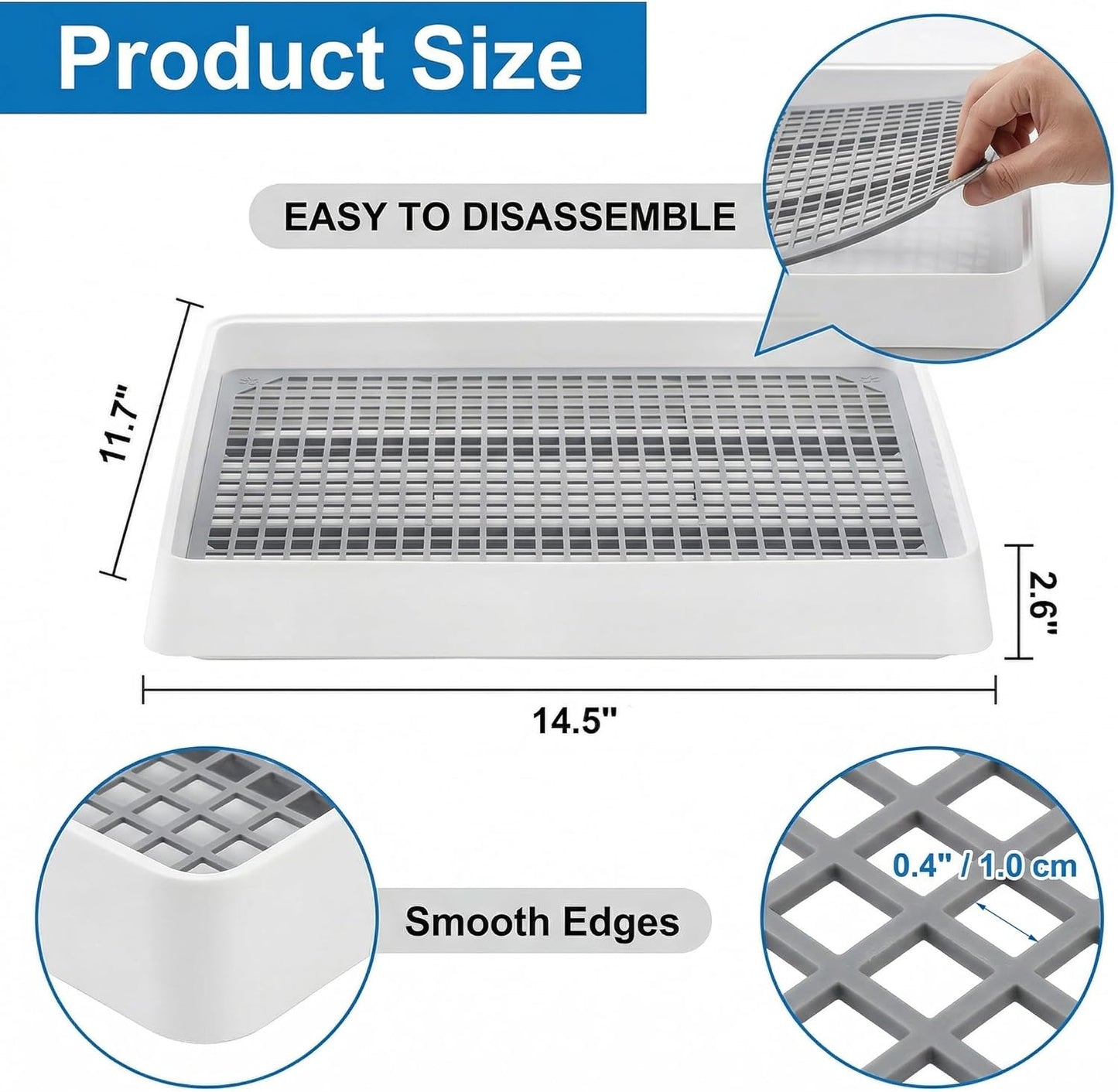 Close up view of the detachable mesh grate for rabbit cage hygiene